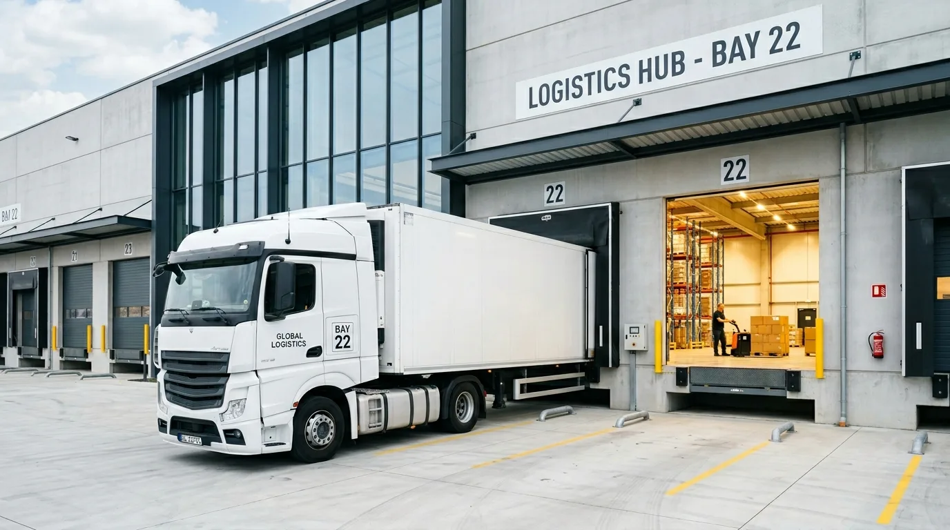 Delivery truck backed into a clean warehouse loading dock